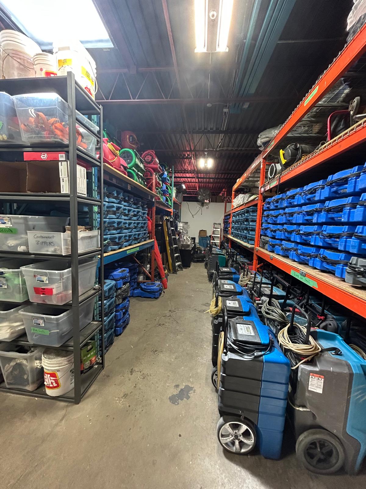 Caspian Building Services warehouse — air movers, dehumidifiers and emergency restoration equipment GTA